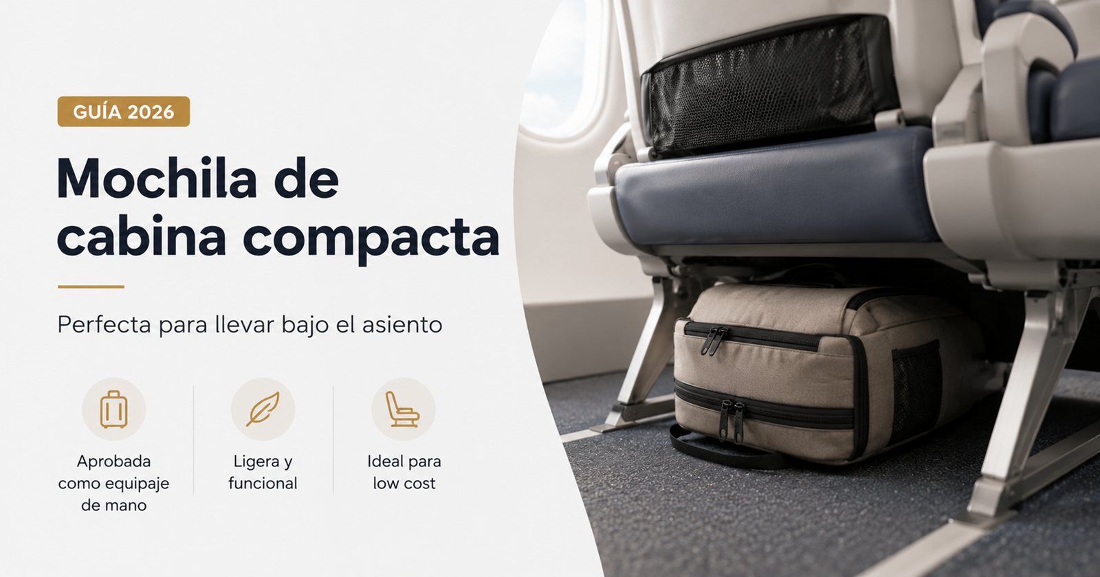Mochila de cabina compacta colocada bajo el asiento de un avión